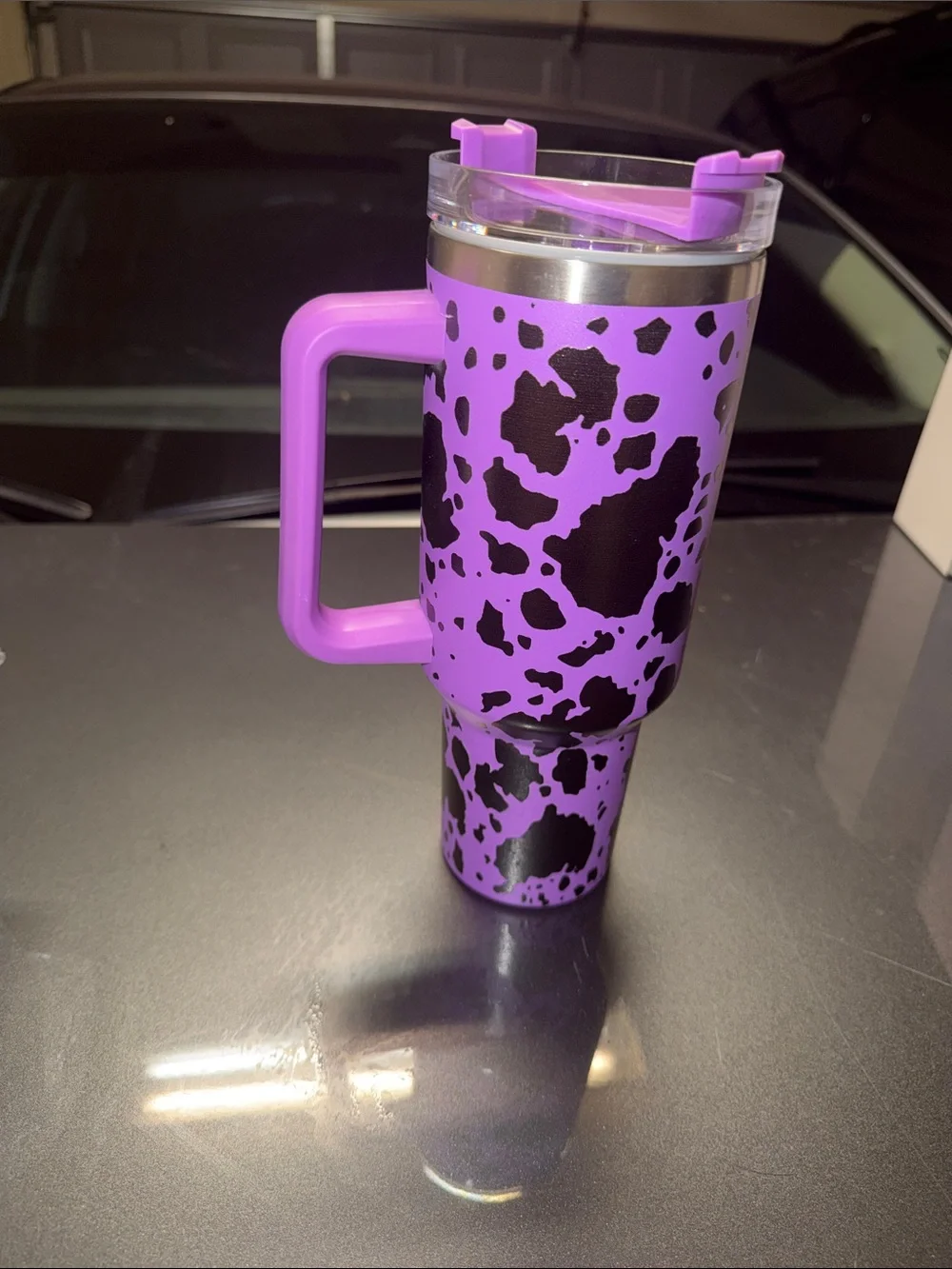 Purple Black Splash Travel Mug with Handle